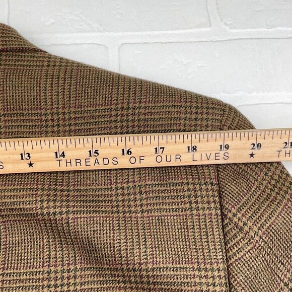 Evan Picone Blazer Men 43L Brown Green Purple Tan Plaid Wool Cashmere Jacket VTG - Picture 14 of 16